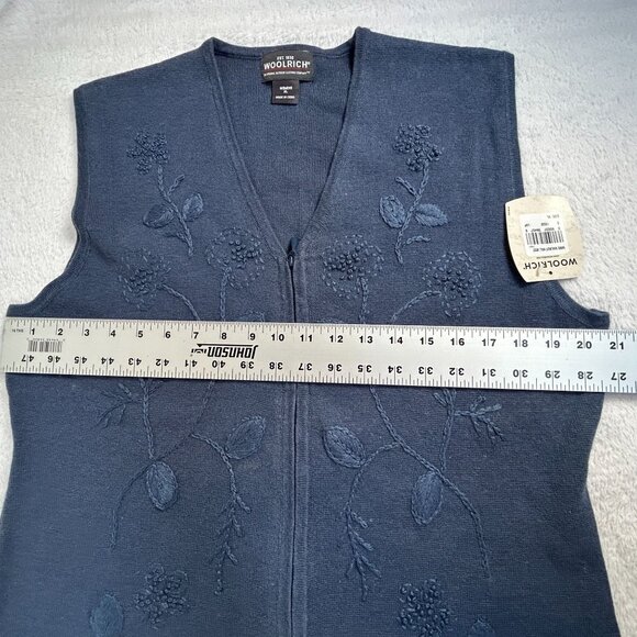 Woolrich Womens Walnut Hill Vest XL Lapis Blue Floral Embroidered Zip V-Neck New - Picture 7 of 8